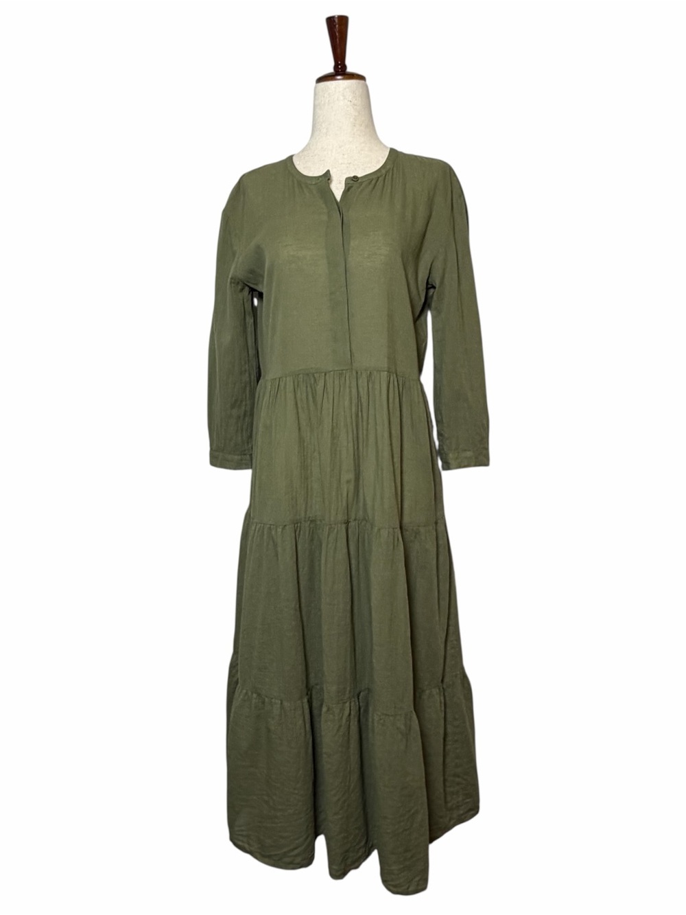 Jenni Kayne James Tiered Dress XS Moss Green Cotton Linen Midi A-Line - Picture 2 of 13